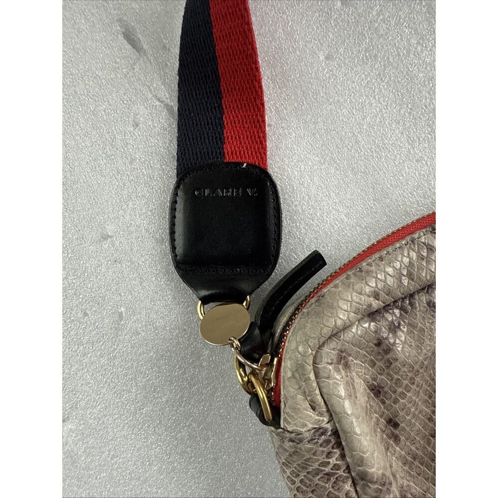 CLARE V Snakeskin Navy & Red Stripe Strap Midi Sac Crossbody $375 - Picture 4 of 12